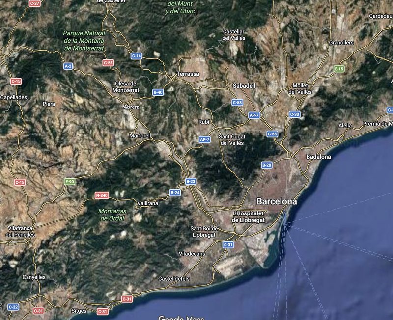 Mapa satelital del área metropolitana de Barcelona